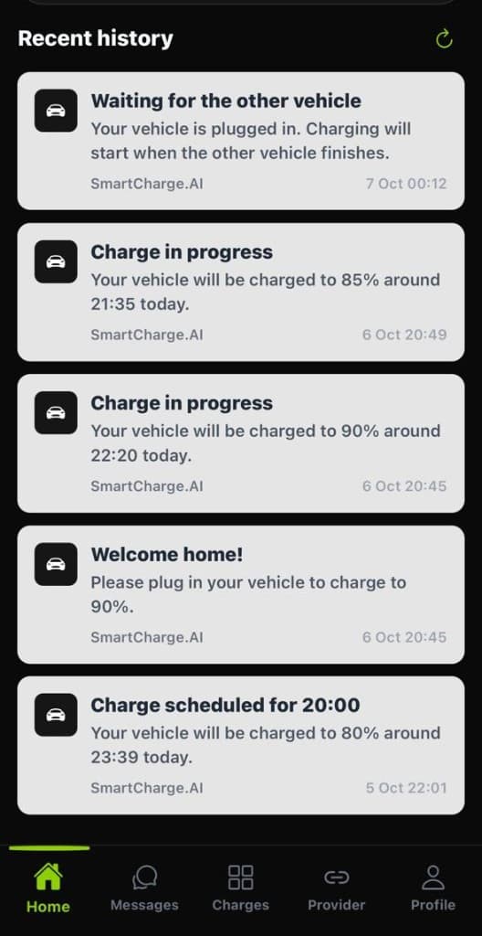 Historique des recharges SmartCharge